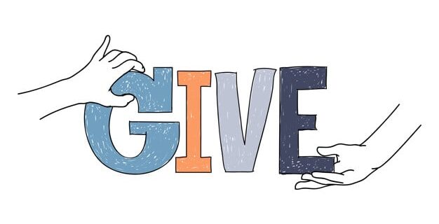 Hands golding a give logo to support charity