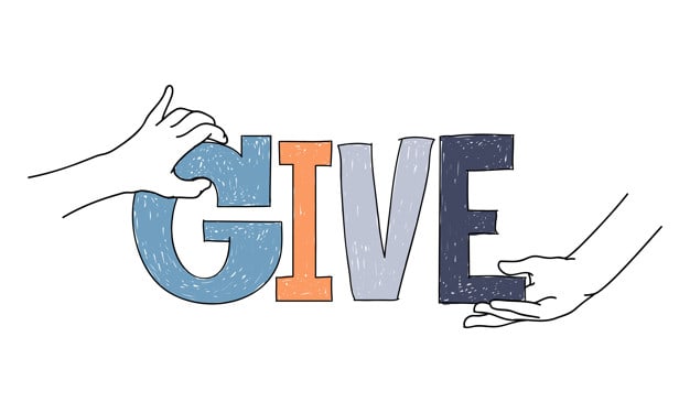 Hands golding a give logo to support charity